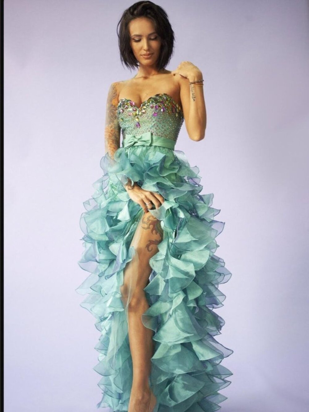 Sherri Hill 2921 Size 12 Green Beaded Ruffle Skirt Prom Dress